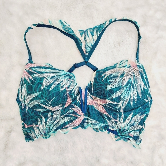 PINK Victoria's Secret Blue Floral Lace Push Up Bralette Bra 1949 - Picture 2 of 11